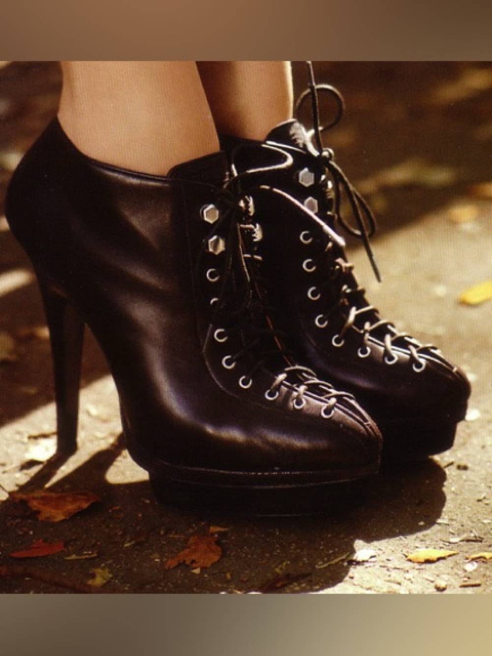 Ann Taylor Boots Women's Black Leather Platform Lace Up Stiletto Booties Sz 6.5
